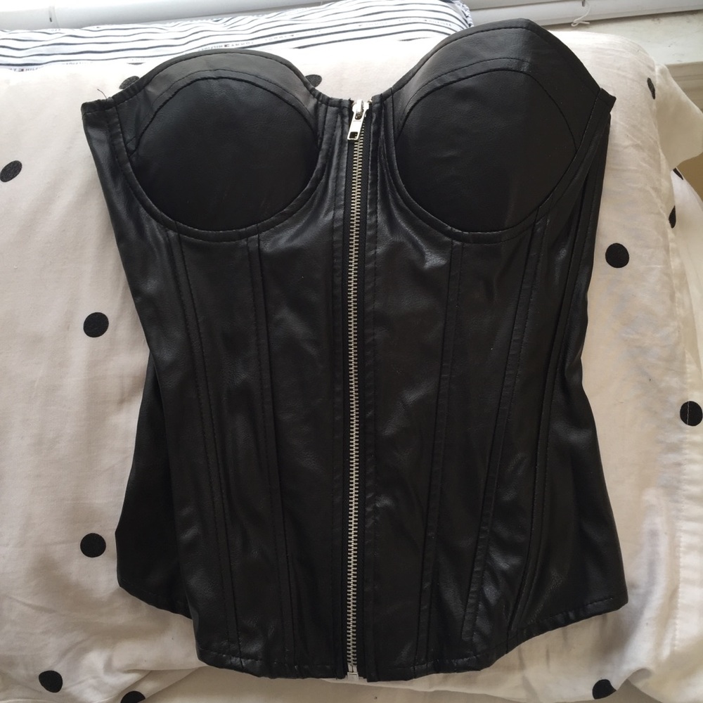 Faux leather corset top.